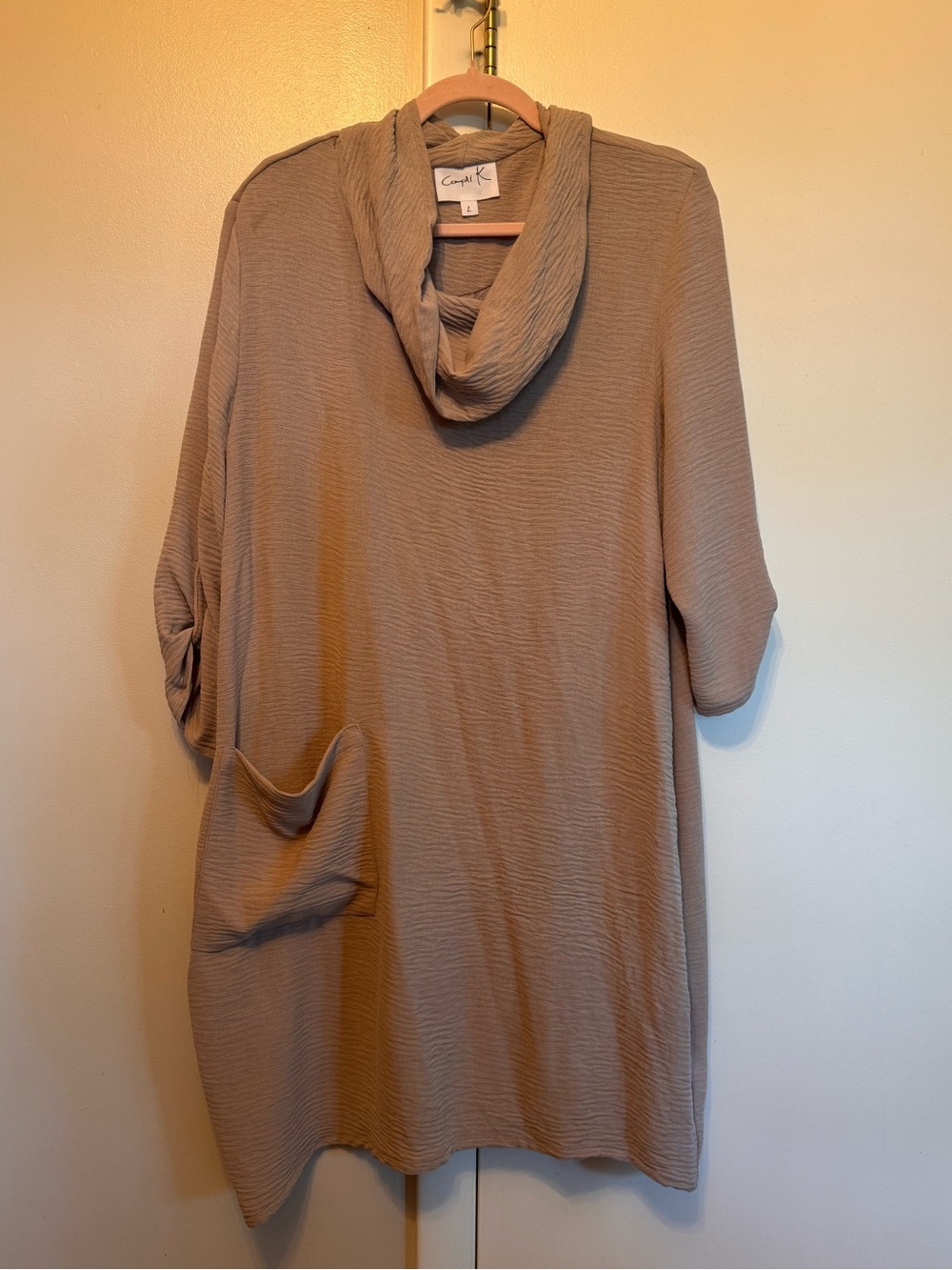 Compli K Cowl Neck Tunic Sweater in Taupe - Casual Women’s Dress